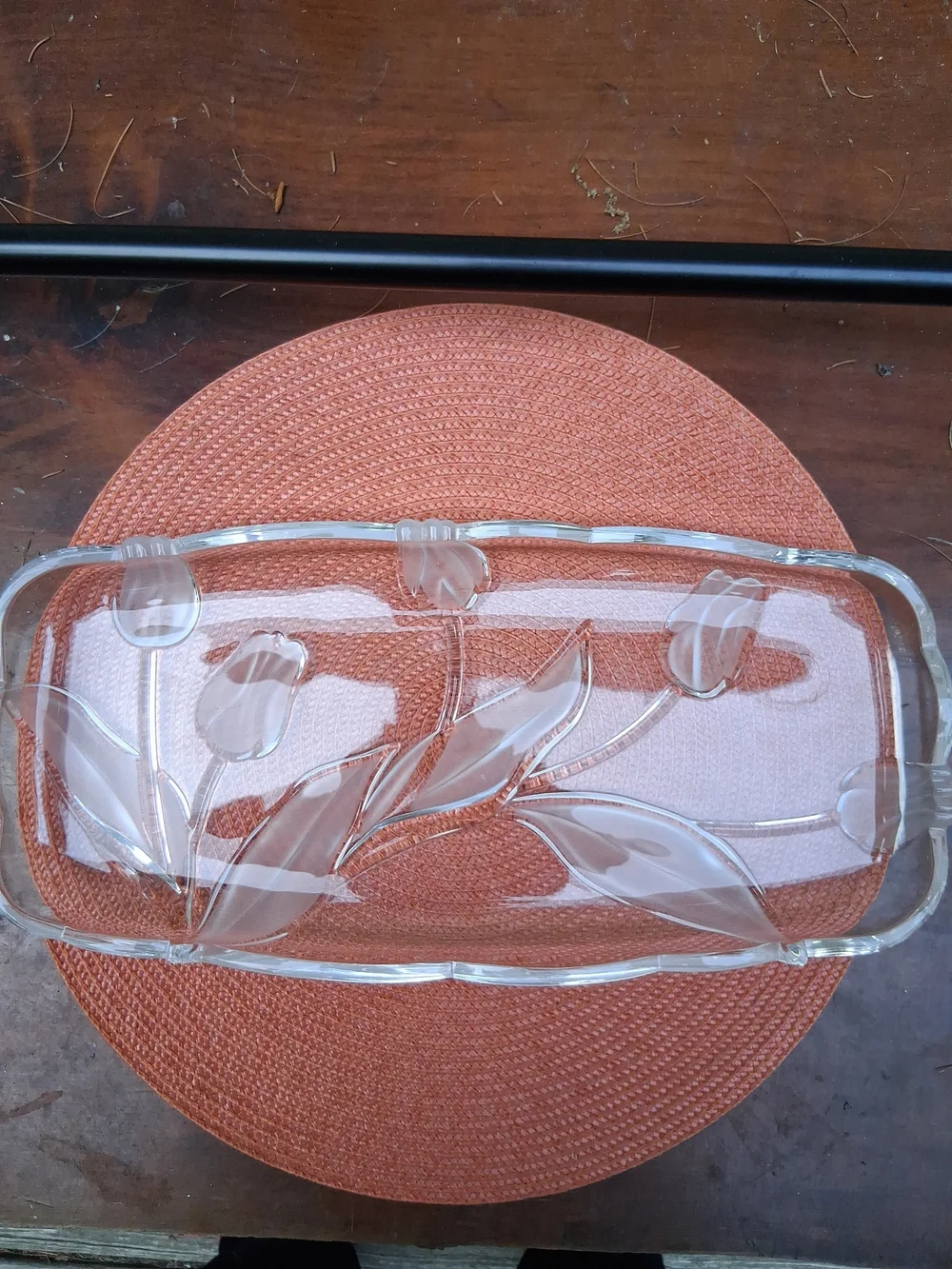 Mikasa Vintage Tivoli Serving Platter Etched In Clear Tulips         15 X 7